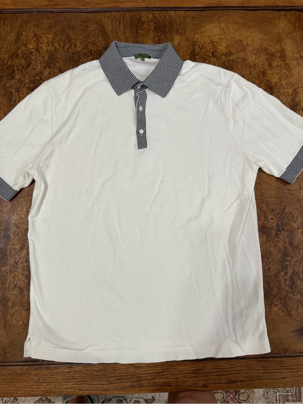 Sid Mashburn White Polo Shirt Striped Collar Cuffs Men’s XXL 100% Cotton
